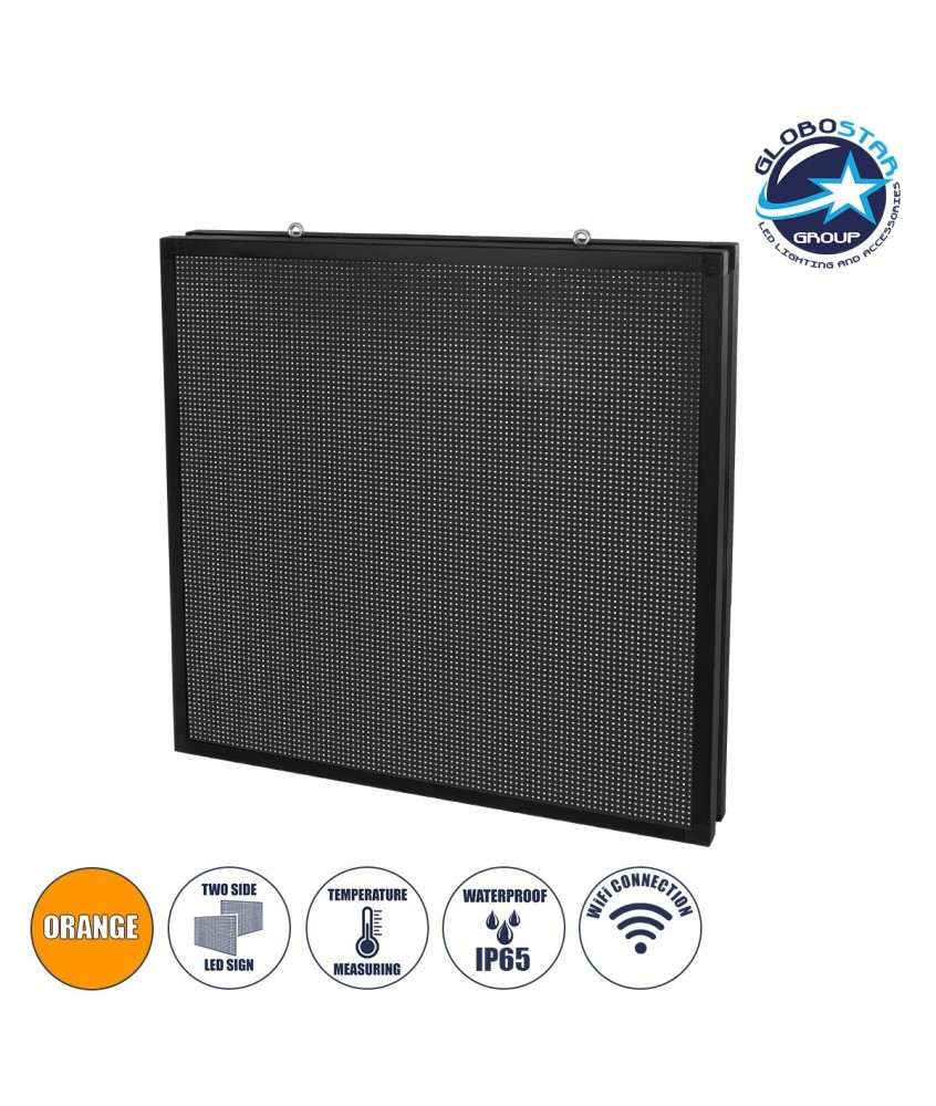 GLOBOSTAR® DISPLAY 90344 Κυλιόμενη Ψηφιακή Επιγραφή P10 Διπλής Όψης LED AC 220-240V Αδιάβροχο IP65 Πορτοκαλί - WiFi Control μέσω FK APP - Αισθητήρας Θερμοκρασίας & Υγρασίας - Μ104 x Π12 x Υ104cm - 2 Χρόνια Εγγύηση